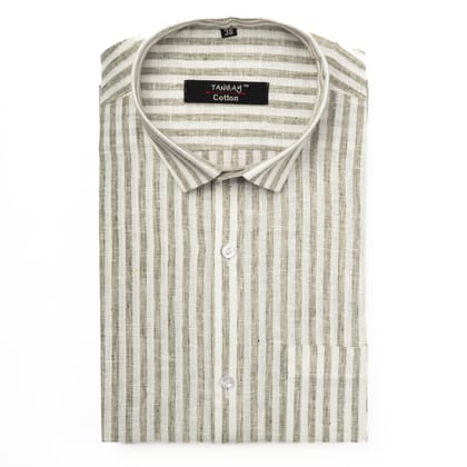 Tan Color Cotton Stripes Shirts For Men-38/M / Full