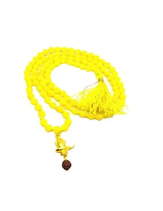 Lord Shiva Mahakal Shivling Rudraksha Pendant with Yellow Hakik Agate 108 Beads Mala for Men and Women for Health and Peace