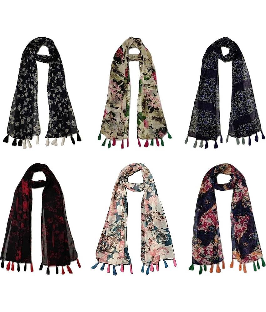 stolevilla Multi Printed Poly Cotton Yarn Stoles ( Pack of 6 )