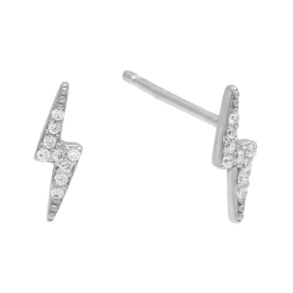 Mini Lighting Bolt Swarovski Elements Studs in 14K White Gold