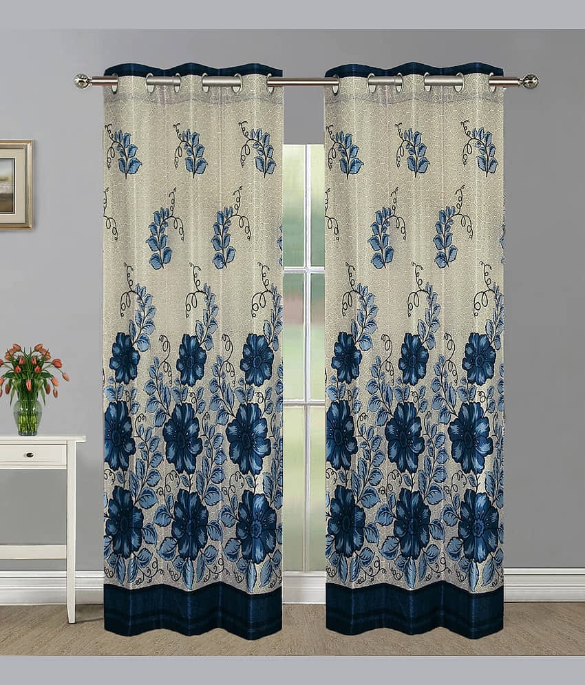 Home Candy Set of 2 Door Semi-Transparent Eyelet Polyester Blue Curtains ( 213 x 120 cm )