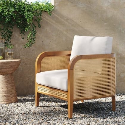 Solid Wood & Rattan Outdoor Patio Armchair