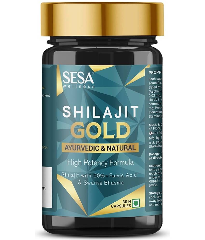 Sesa Shilajit Gold 30 Capsules |  Shilajit with Gold Swarna Bhasma | Helps Boost Stamina & Power | 100% Ayurvedic