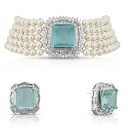 Serena - Aqua Blue Stone Pearl Choker-Aqua Blue