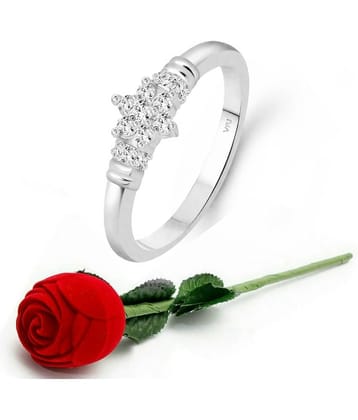 Vighnaharta Incredible Rhodium Plated  CZ Ring  with Scented Velvet Rose Ring Box for women and girls and your Valentine. [VFJ1595SCENT- ROSE8 ]