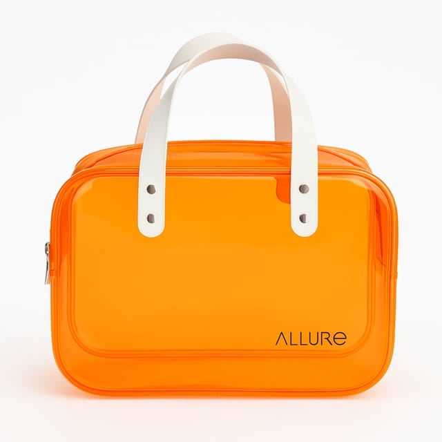 Allure Transparent Orange Travel Toiletry Bag with White Handles (AHBO_08)-Orange
