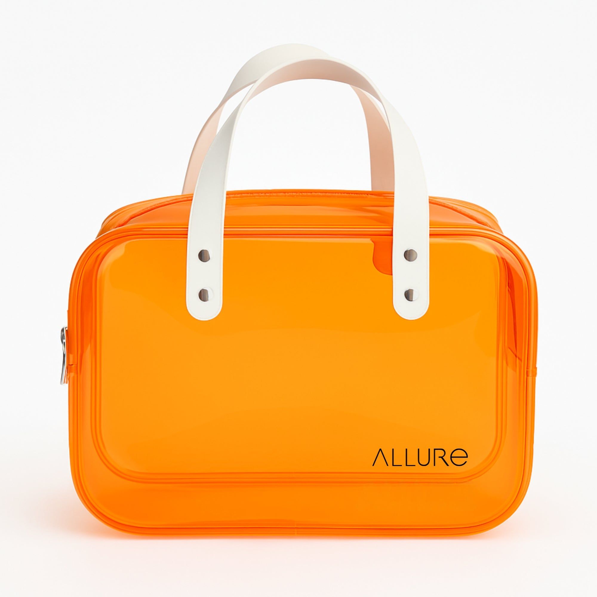 Allure Transparent Orange Travel Toiletry Bag with White Handles (AHBO_08)-Orange