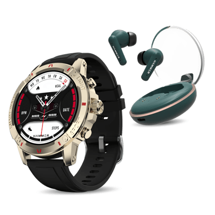 Hammer Luxor Bluetooth Smartwatch & Airflow Plus TWS Earbuds (Combo) Hammer Luxor Bluetooth Smartwatch & Airflow Plus TWS Earbuds (Combo) - Gold