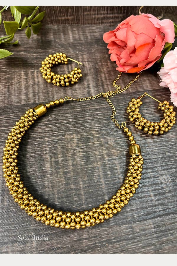 Temple Design Jewellery Set -Golden