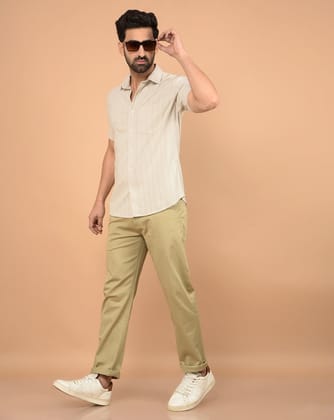 Beige Vertical Stripes Shirt-L / Beige
