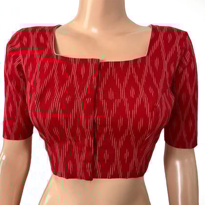 Ikat Cotton Square neck Blouse, Red, BI1168-S