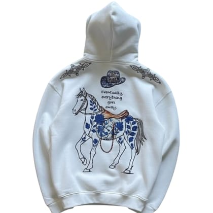 Ami Bolchi White Artistic Horse Print Hoodie for Men  Premium Kangaroo Pocket Streetwear