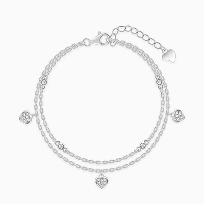 Silver Zircon Heart Charm Bracelet