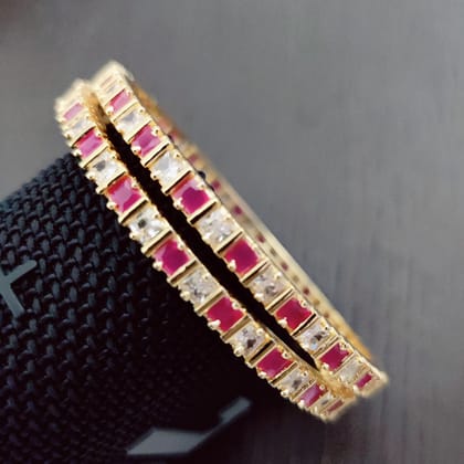Traditional Fusion Bangles  (Pack of 2)-Red-White / Gold Plated / 2.4