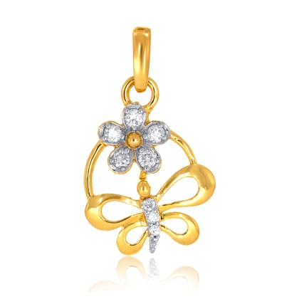 Senco Gold Butterfly Daisy Gold Pendant (1.37 gram / 0.11 Ct / GH-VVSVS / 18K Yellow Gold)