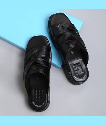 Red Chief Black Men's Leather Slipper