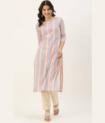 Hritika Cotton Blend Striped Straight Women's Kurti - Multicoloured ( Pack of 1 )