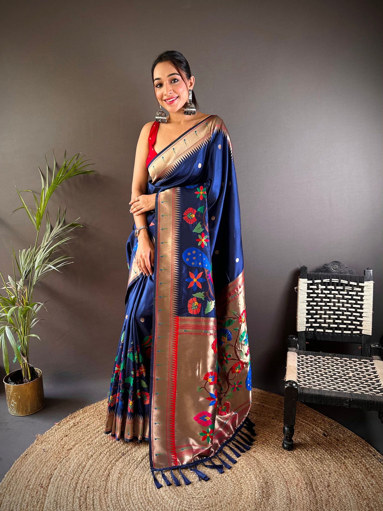 Royal Blue Paithani Saree | Soft Silk Zari Motif Elegance