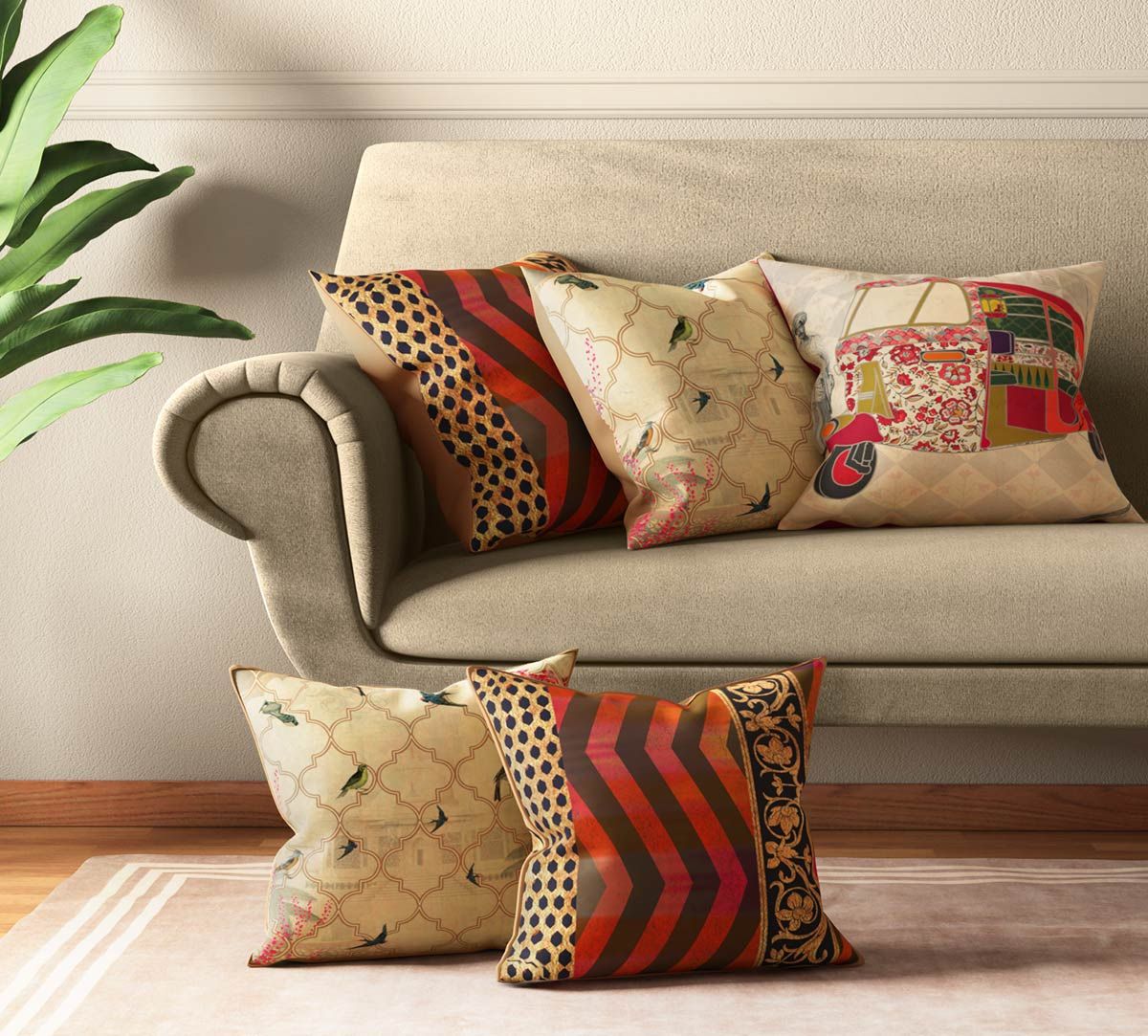 India Circus The Mughal Rickshaw Cushion Cover Set Of 5