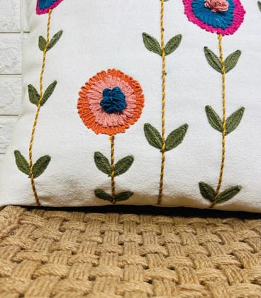 Indihomecraft Handicraft Cotton Cushion Cover - Hand Stitched Embroidery Decorative Art Boho Pillow Flower Shape Hand Made Pillow Cover | Hand Stitch Square Shape 18X18 Inches Cushion Cover, Set of 1 Indihomecraft Handicraft Cotton Cushion Cover - Hand Stitched Embroidery Decorative Art Boho Pillow Flower Shape Hand Made Pillow Cover | Hand Stitch Square Shape 18X18 Inches Cushion Cover, Set of 1