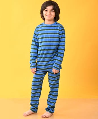 ROYAL GREEN TURQUOISE STRIPED LONG SLEEVES BOYS PYJAMA SET-0-6 MONTHS / 2N / ROYAL GREEN