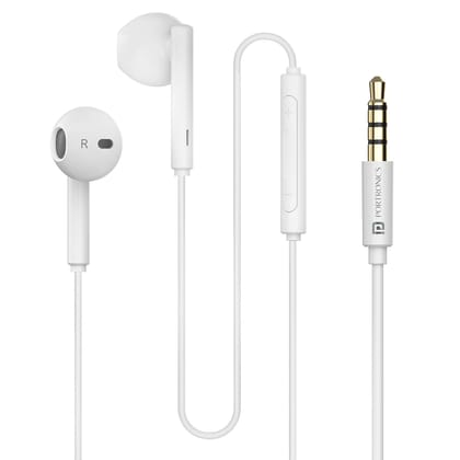 Portronics Conch Theta A in Ear 3.5mm Wired Earphones with In Line HD Mic, Powerful Audio, 14.2mm Dynamic Driver, Unique Earbuds Design (White)