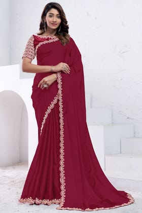 Red Embroidered Crepe Silk Saree