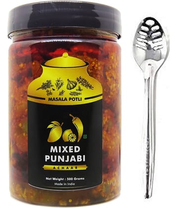 Masala Potli Homemade Punjabi Mixed Pickle & Spoon | Mustard Oil Used | Pachranga Mixed Achaar Pickle 500 g