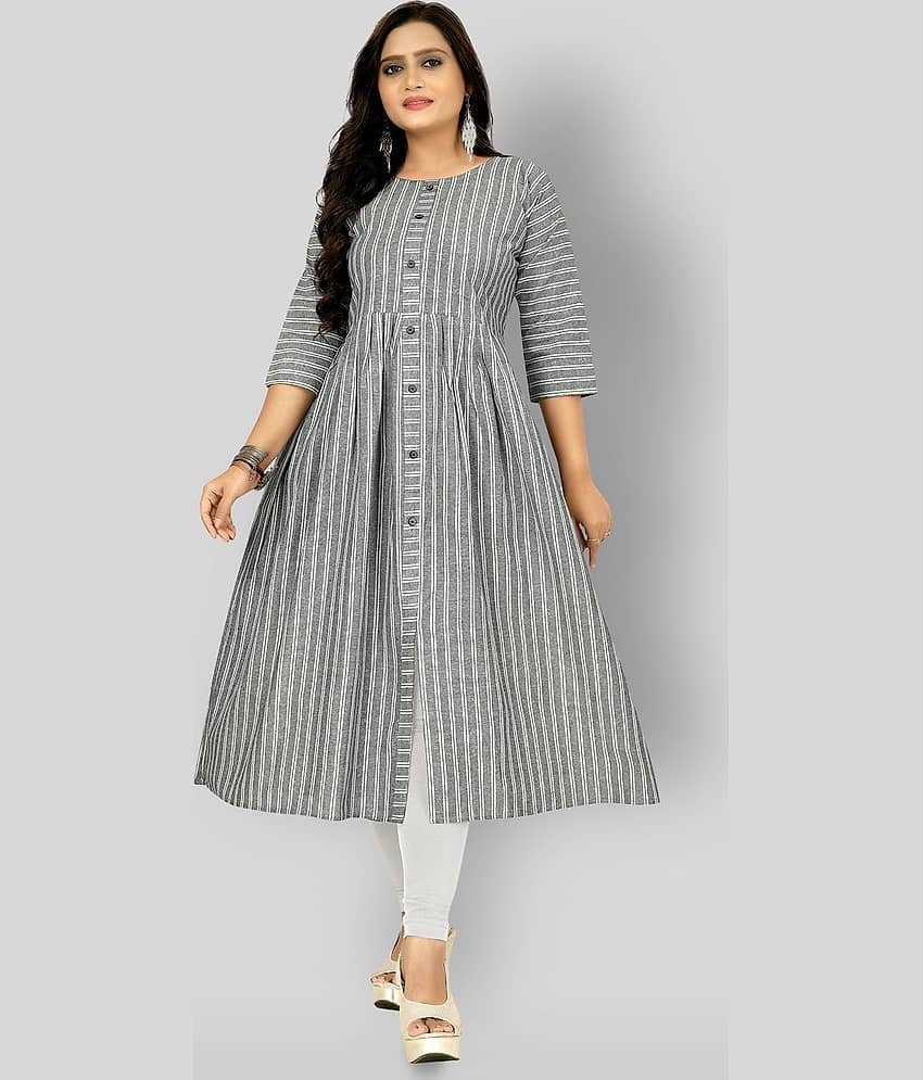 Rangrasiya - Light Grey Cotton Women's Front Slit Kurti ( Pack of 1 )