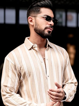 Terry Vertical Stripes Beige Shirt-S