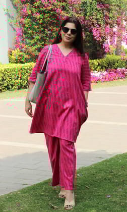 Cotton Handloom Ikat Hot Pink Coord Set-XXS