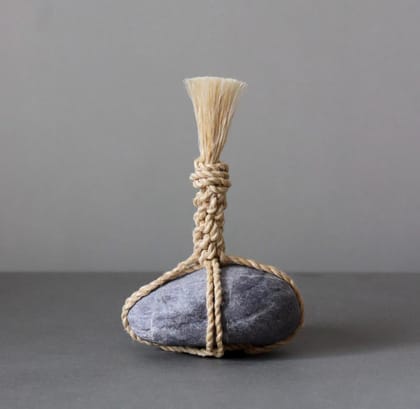 Japanese Sekimori Stone Zen Decorative Stone with Natural Rope wabisabi