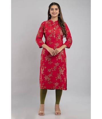 MAUKA - Red Rayon Women's Straight Kurti ( Pack of 1 )
