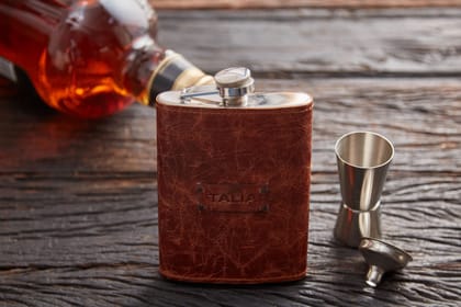 Leather-Covered Kidney Flask Gift Set