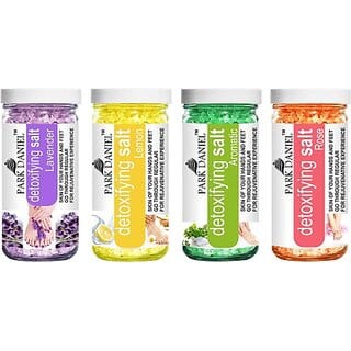 PARK DANIEL Premium Lavender, Lemon, Aromatic &amp; Rose Bath Salt - For Refreshing, Radiant, Soothening &amp; Whitening Skin- Pedicure &amp; Manicure Salt Combo Pack of 4 Jars of 200 gms(800 gms) (800 g)