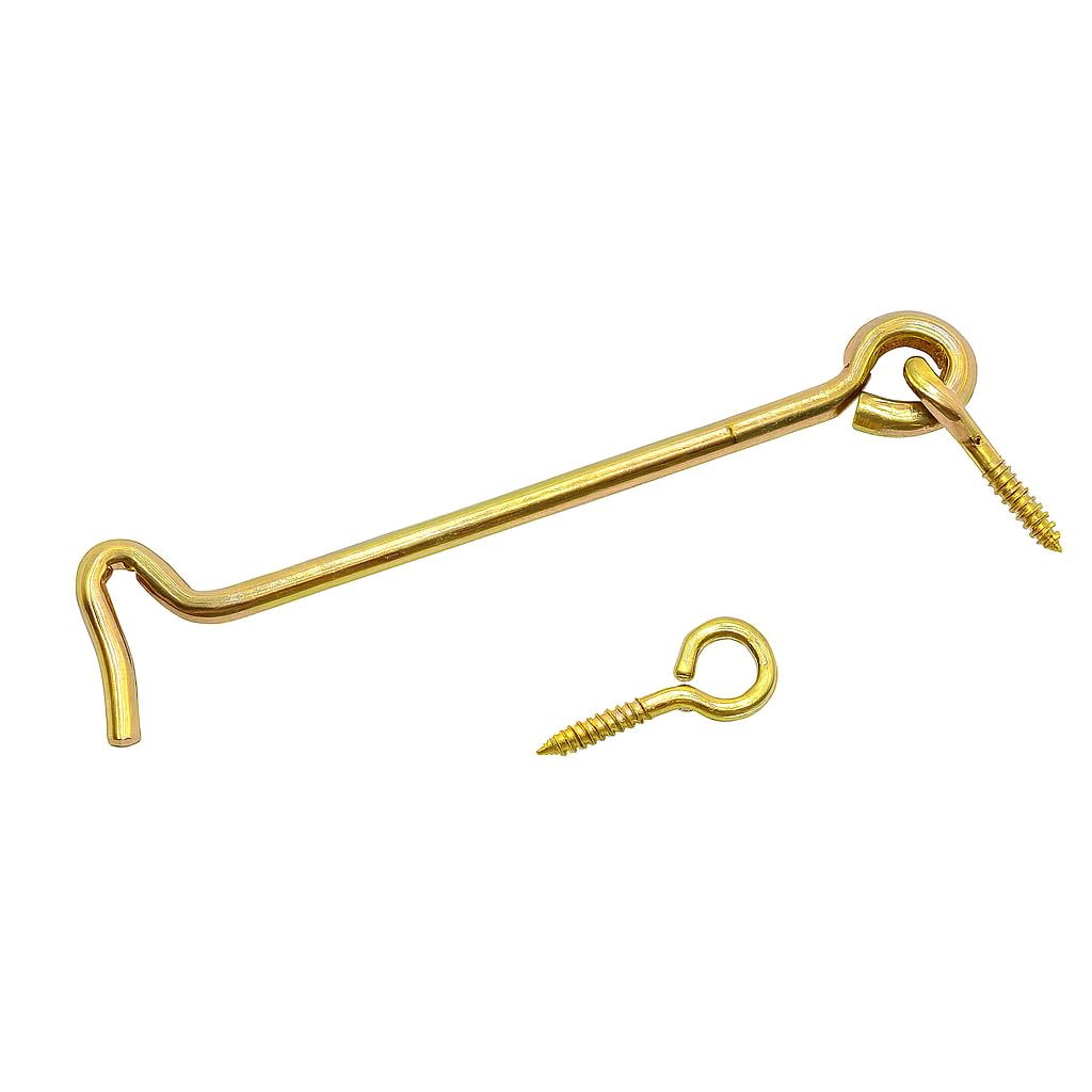 5-Inch Iron Cabin Hook & Eye Latch (Set of 5) � Brass-Plated, Heavy Duty Door/Gate Lock with Screws � Rust-Resistant Swivel Holder for Window, Shed, Barn, Home Use