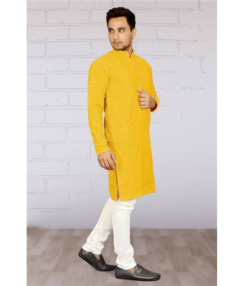 Reyansh Yellow Rayon Regular Fit Men's Kurta Pyjama Set ( Pack of 1 )