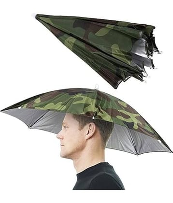 Infispace Headwear Cap Umbrella Army Color Soft Durable, Adjustable Elastic, (21) Size Fits All Ages Plastic Hat Cap Umbrella for Kids, Men/Women and Adults Rain Protection Headwear Hat Umbrella (Army) Pack of 1