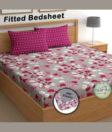 CG HOMES Cotton 1 Double Fitted Bedsheet with 2 Pillow Covers ( 230 cm x 225 cm ) , Gray