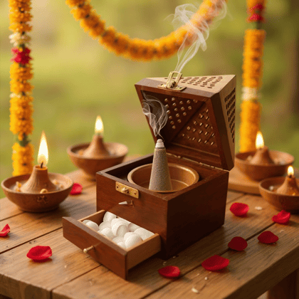 Santarms Rosewood Incense Holder Sambrani Stand | 4*4*7 inch 