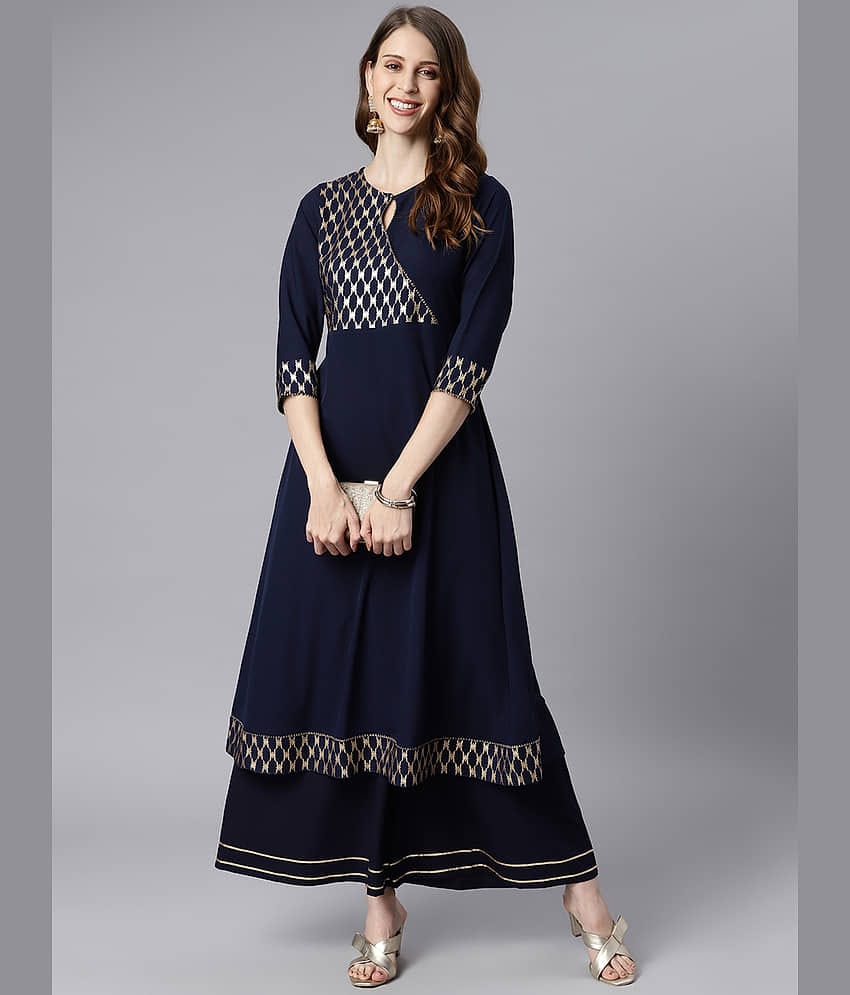 Janasya - Navy Crepe Women's Double Layered Kurti ( Pack of 1 )
