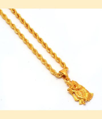 Jewar Mandi Radha Krishna Ji Bansiwala Kanhaiya Gold Plated Locket/Pendant with Rope/Rassi Chain Daily use for Men, Women & Girls, Boys