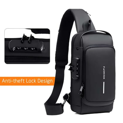 Waterproof Polyester Slim Unisex Crossbody Sling Bag Chest Anti-Theft Backpack for Men & Women (Black)