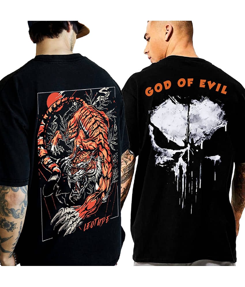 Leotude Men Cotton Blend Oversized Fit Printed T-Shirt ( Black )