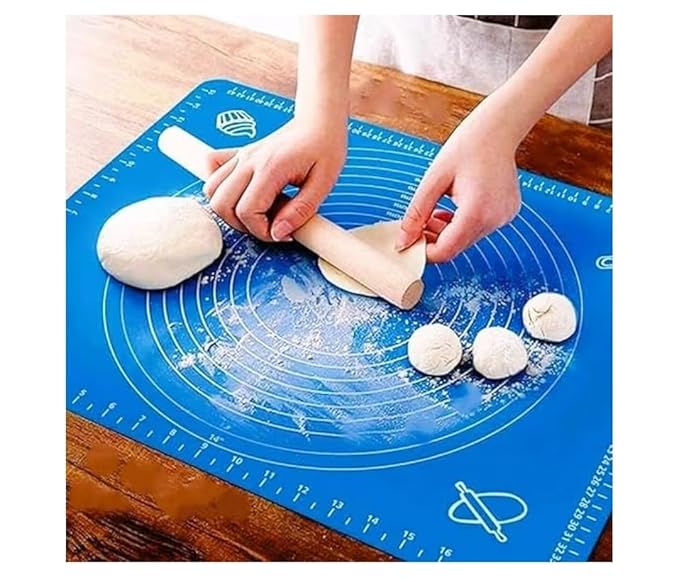 Silicone Baking Mat, Blue, Non-Stick Pastry Rolling Mat with Measurement Markings