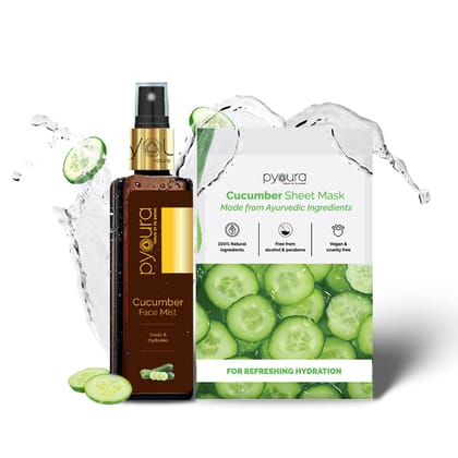 Cucumber Hydrating Combo: Face Toner Mist Serum (100ml) + Sheet Mask (Pack of 1)<h4>Cools & Refreshes, For Sunburn Relief & Under Eye Care<h4> <h6> Both products are 100% vegan, cruelty-free & fr