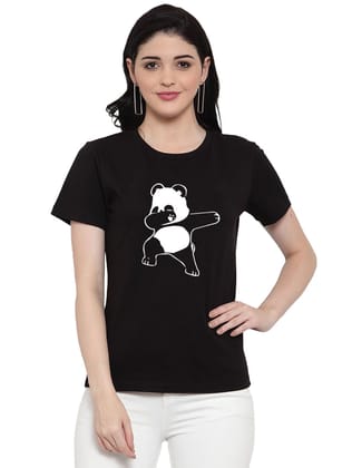 Women's Cotton Blend Dancing Panda Printed T Shirt XL (Black)