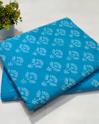 Chaap Blockprinted Plush Pure Cotton Sky Blue Suit (T+B)