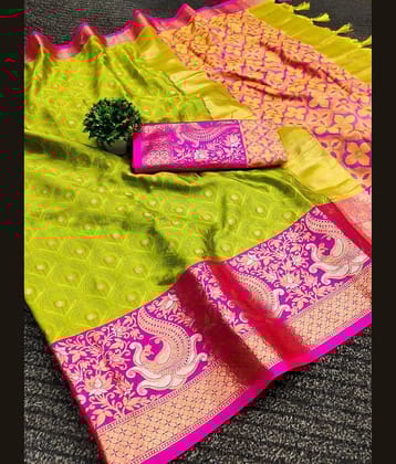 Apnisha Banarasi Silk Embellished Saree With Unstitched Blouse Piece ( Yellow )