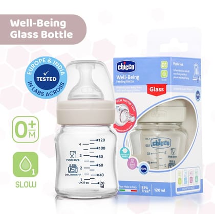 Chicco Well-Being Glass Feeding Bottle 0m+-Well-Being Glass Feeding Bottle / 120ml